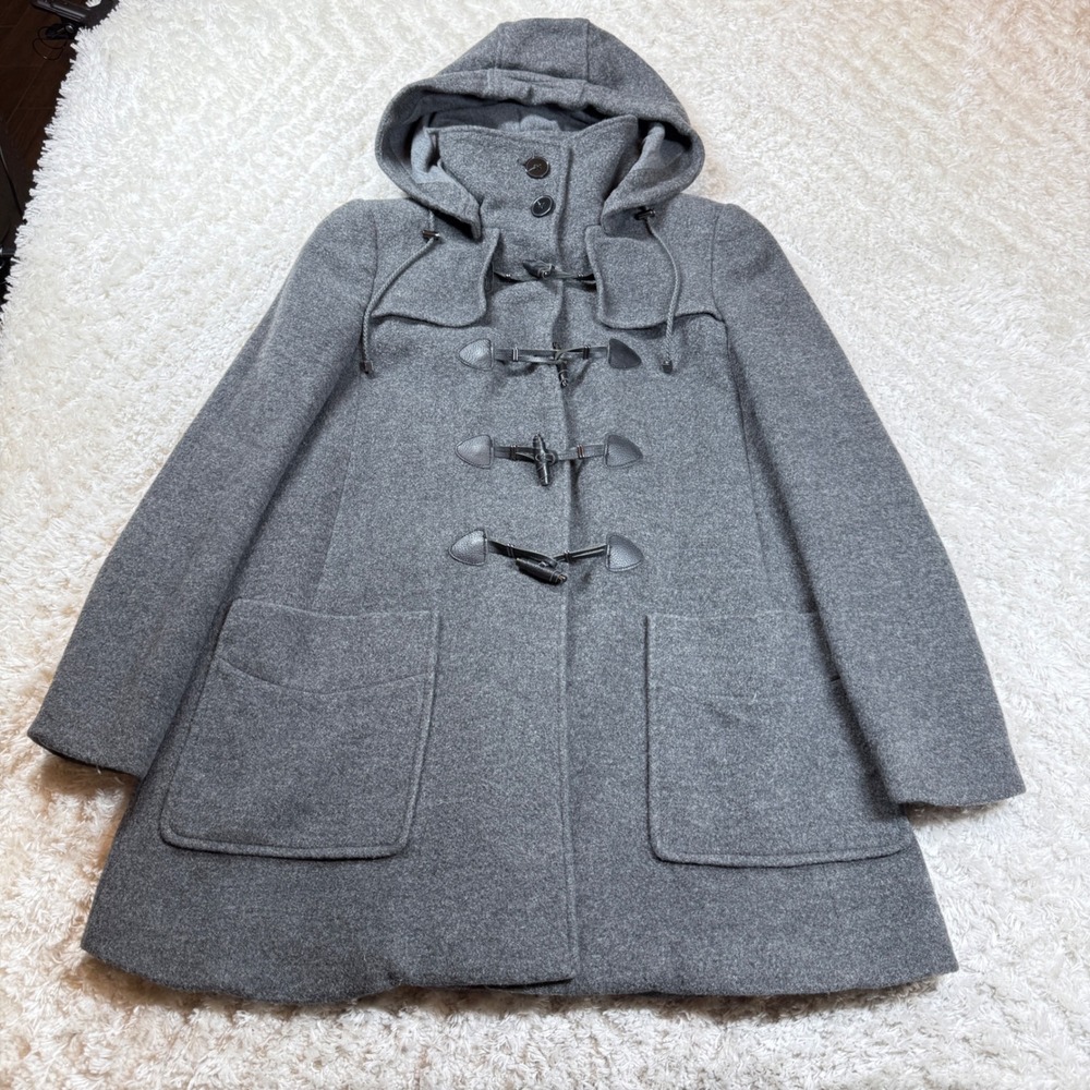 Mango Coat Women's XS Wool Blend Duffle Coat Hooded Toggle Front Gray Capsule